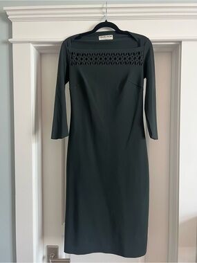 Chiara Boni Dark Green Midi Sheath Dress with Laser-Cut Yoke